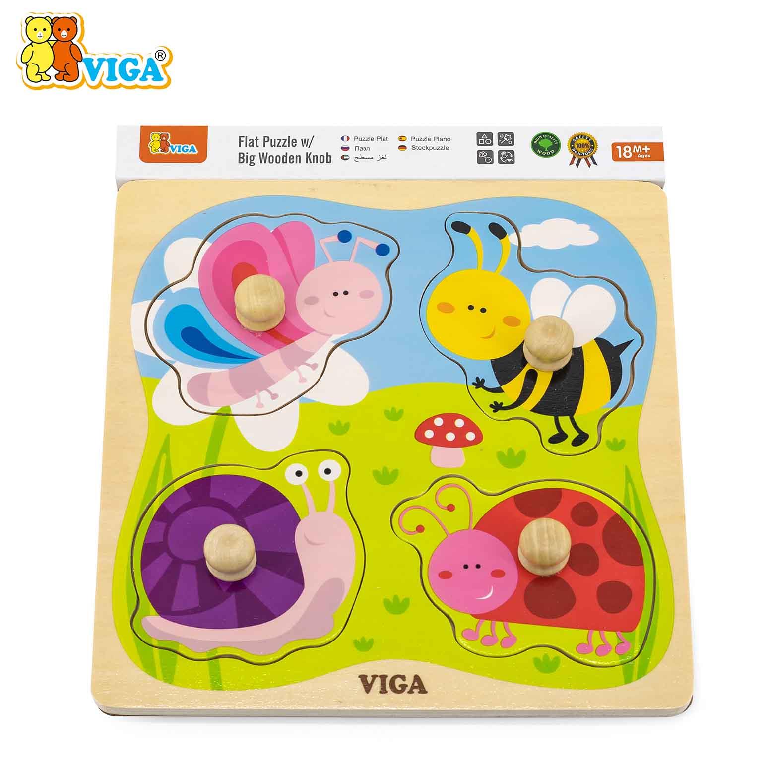 Flat Puzzle w/Big Wooden Knob - Insect