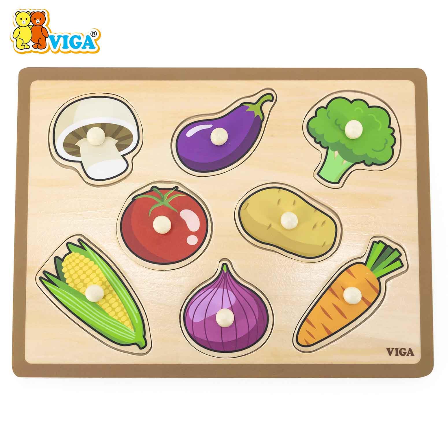 Wooden Knob Puzzle - Vegetables