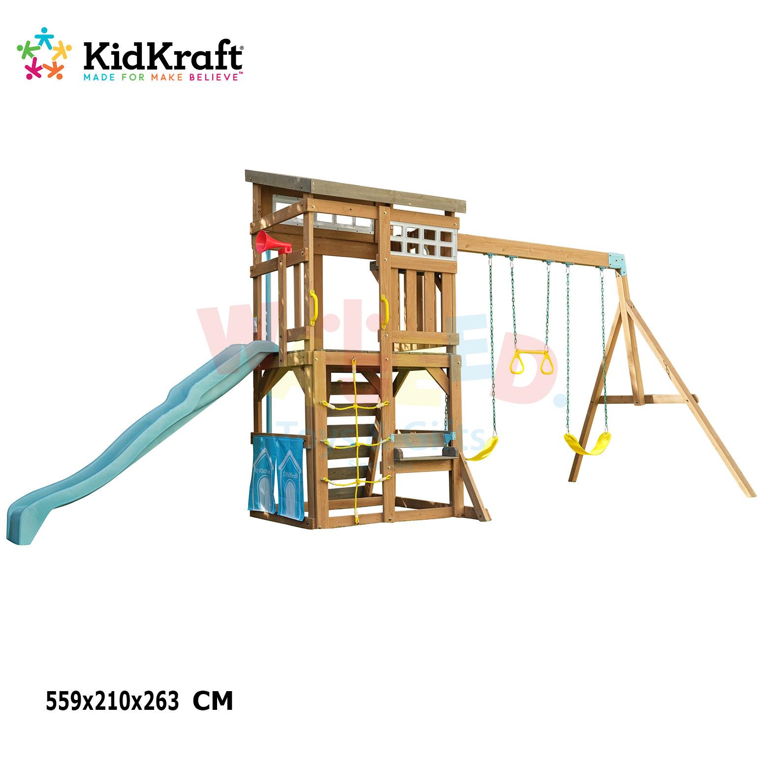 Kidkraft modern wooden outdoor Swing Set with Slide (569*210*263CM)