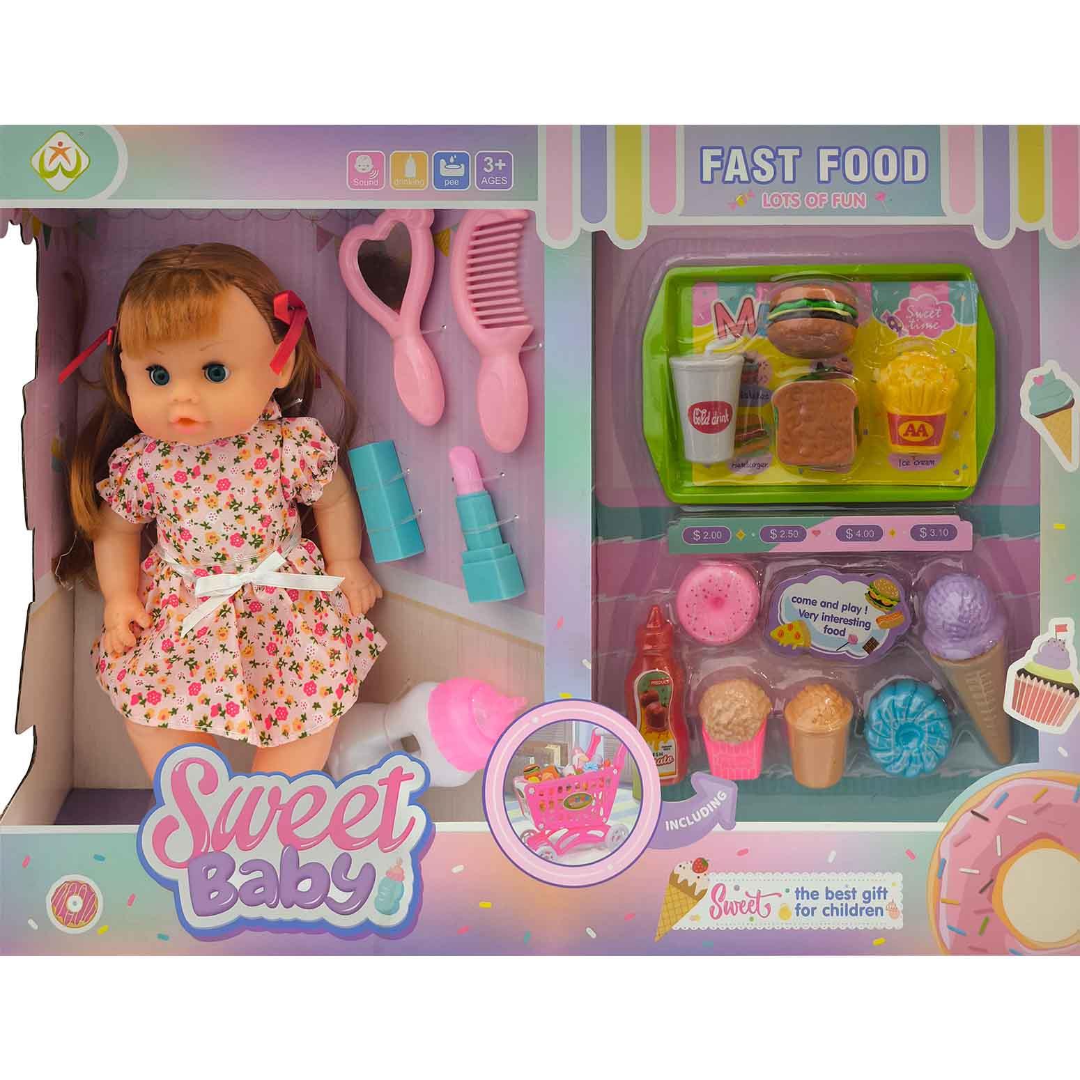 14"Doll Set with Fast food & Ice Cream