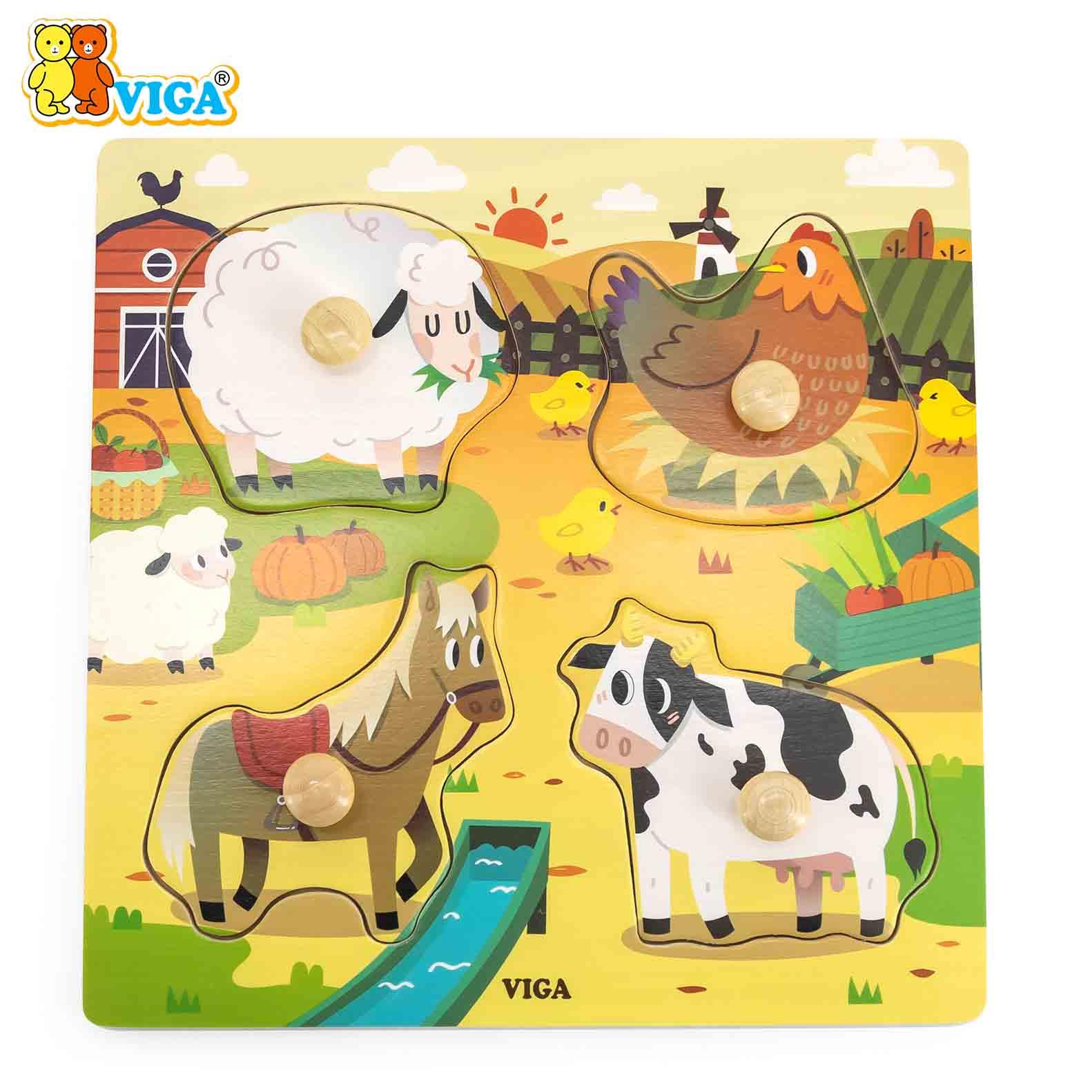 Wooden Knob Puzzle - Farm Animals