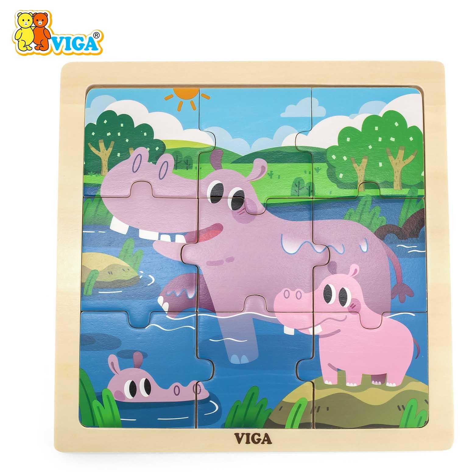 Wooden 9-Piece-Puzzle  - Hippo